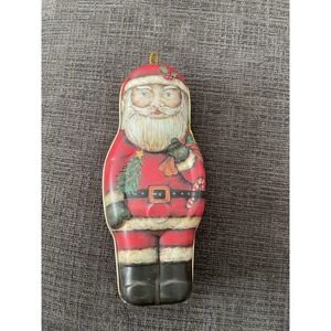Candy Tin Ornament Santa Christmas Russ Berrie Empty 4"